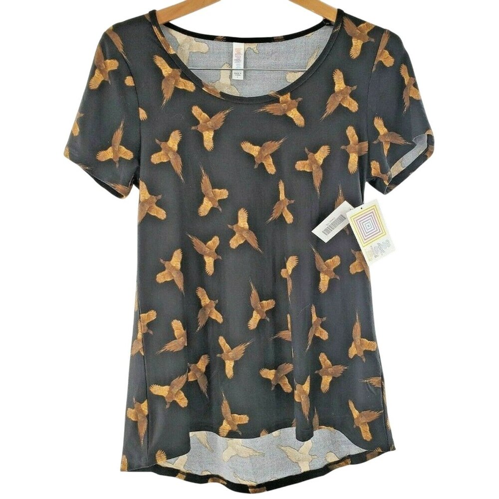 LuLaRoe Classic T Small (6-8) Black Pheasant‎ Print New With Tag NWT